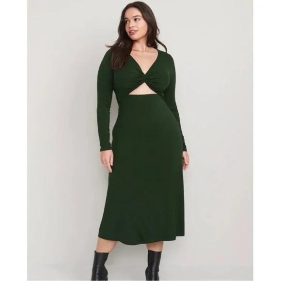 Old Navy Fit & Flare Twist-Front Cutout Midi Dress for Women New - Picture 1 of 5